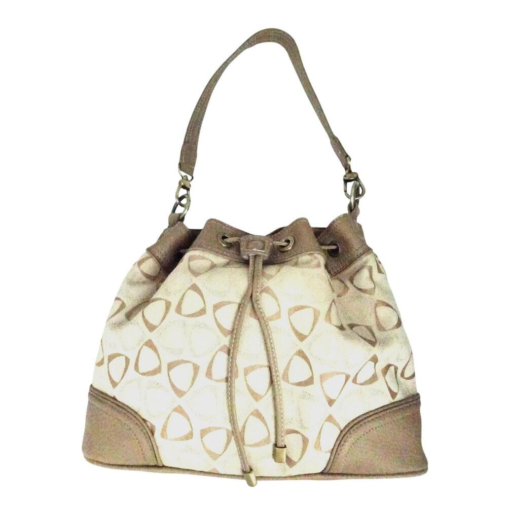 Liz Claiborne Beige Fabric & Poly Leather Trim Purse